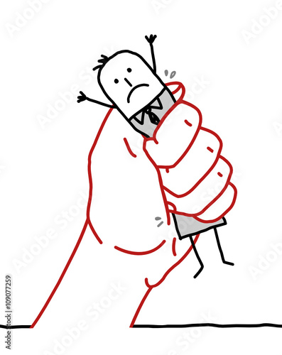big hand and cartoon businessman - under pressure