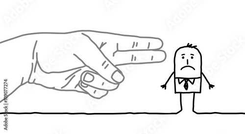 big hand and cartoon businessman - gun sign