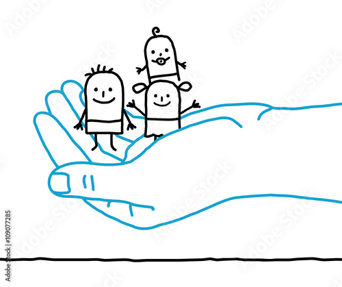 big hand and cartoon children - protection