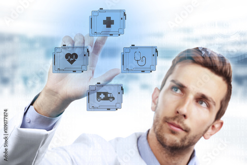 Doctor with medicine icons ...