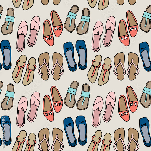 Clothes and shoes pattern doodle. Vector