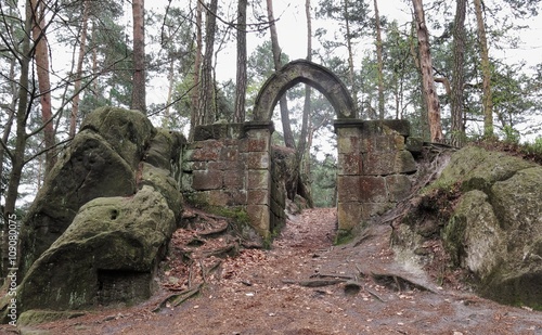 Stone gate near Rocky castle Pantheon in Mala Skala