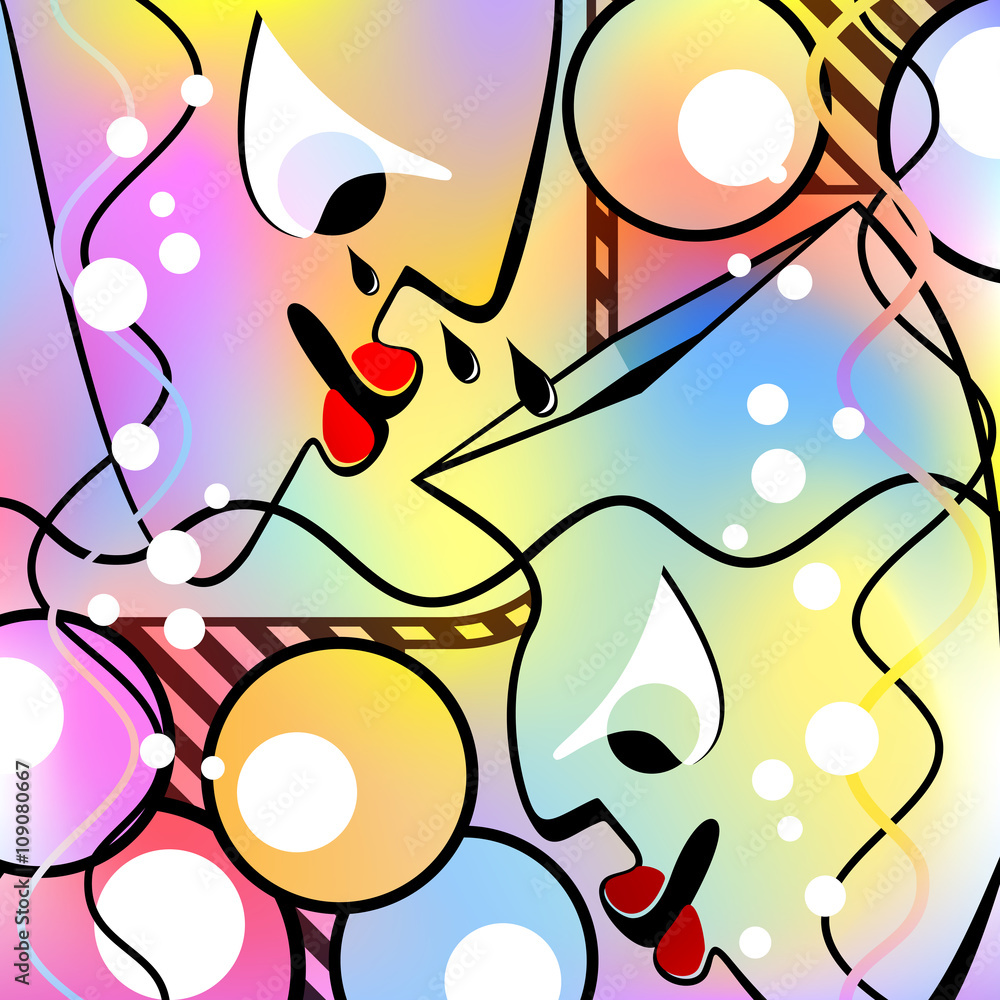 Fototapeta premium Abstract Head Crying Black Tears. Surreal Illustration. Motley Version. 