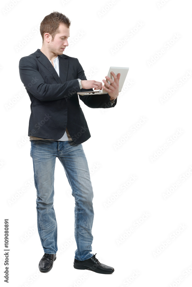 Young man holding laptop Young man holding laptop