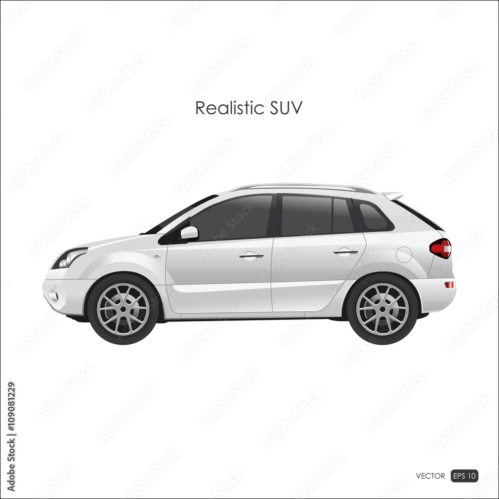 Realistic model of SUV on white background. Detailed drawing of