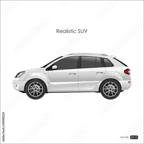 Realistic model of SUV on white background. Detailed drawing of