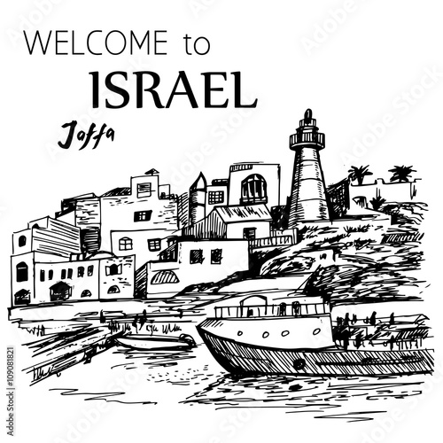 Quadro em tela Jaffa old port with lighthouse - Israel