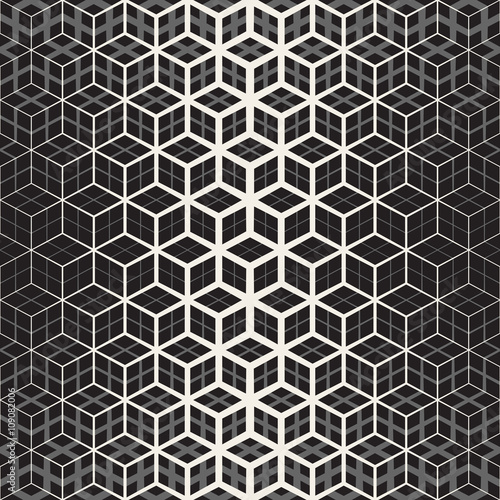 Fototapeta Naklejka Na Ścianę i Meble -  Vector Seamless Star Cube Geometric Grid Halftone Line Pattern