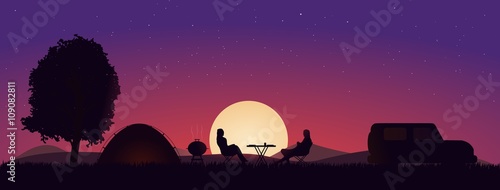 Camping Sonnenuntergang Paar Auto // Vektor 
