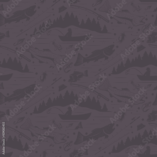 Seamless pattern for fishing theme. With fish,fishman,lure,rod a