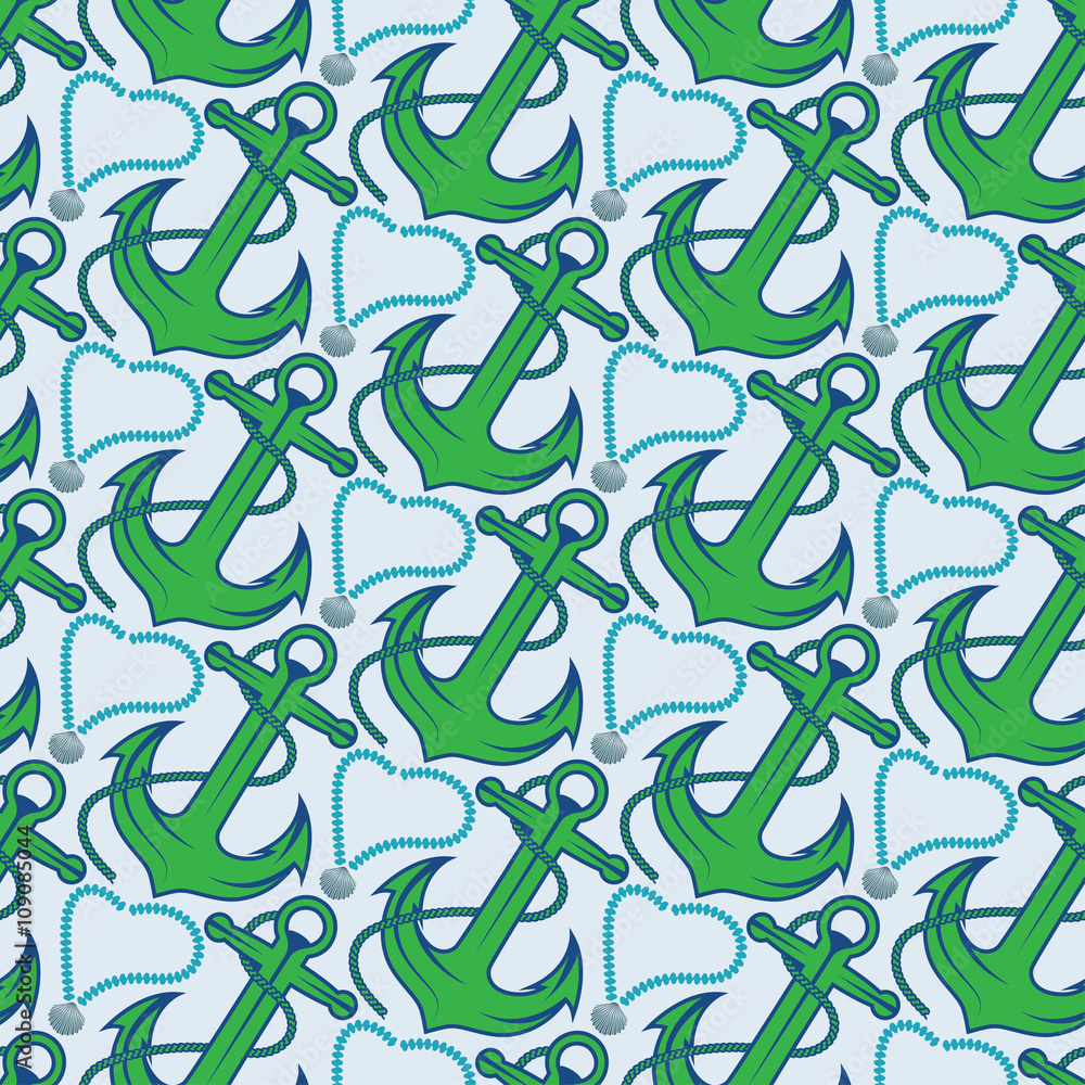 Seamless pattern for marine theme. With anchor,rope and shell. V Seamless pattern for marine theme. With anchor,rope and shell. V