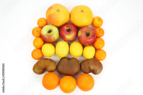 set of different fruits isolated on white background