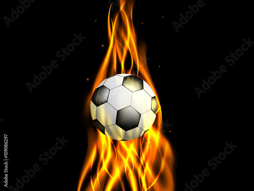 Soccer ball in ascending flame on black background  vector illustration