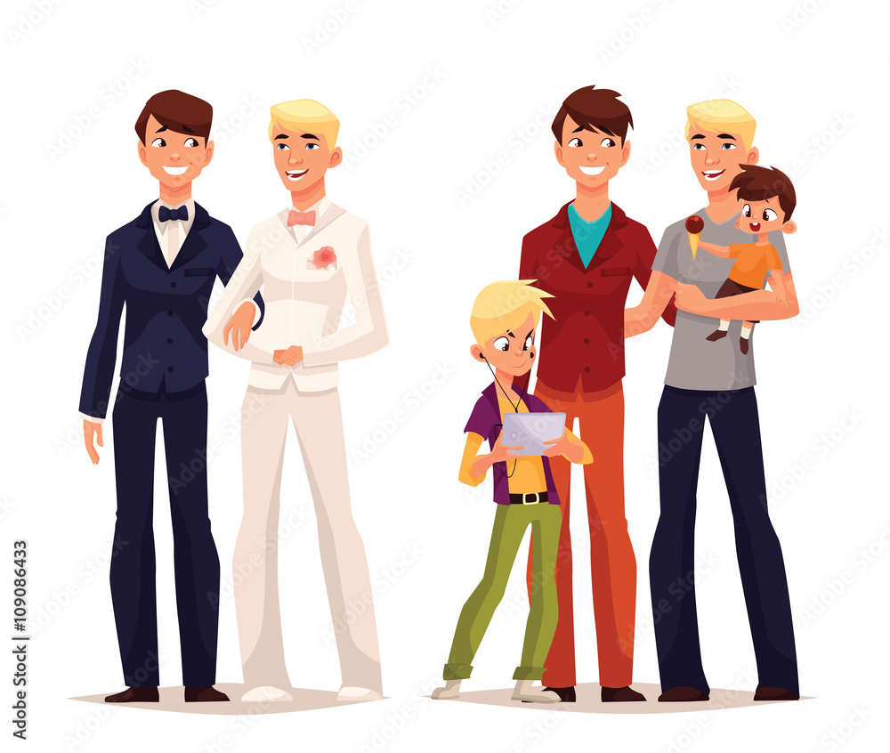 concept of gay love, vector cartoon art lovers to wedding of two man, the  concept of