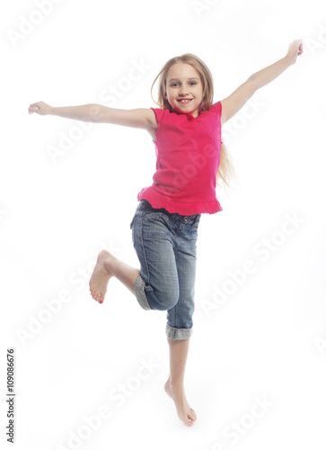 girl jumps on a white background 