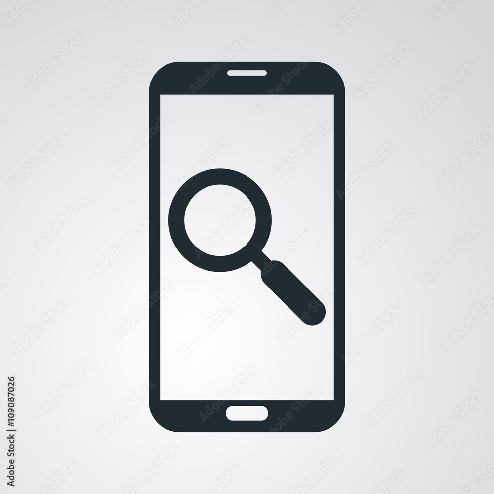Icono plano smartphone con lupa en fondo degradado Icono plano smartphone con lupa en fondo degradado