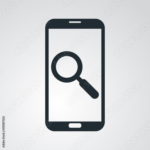 Icono plano smartphone con lupa en fondo degradado