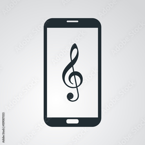Icono plano smartphone con nota musical en fondo degradado