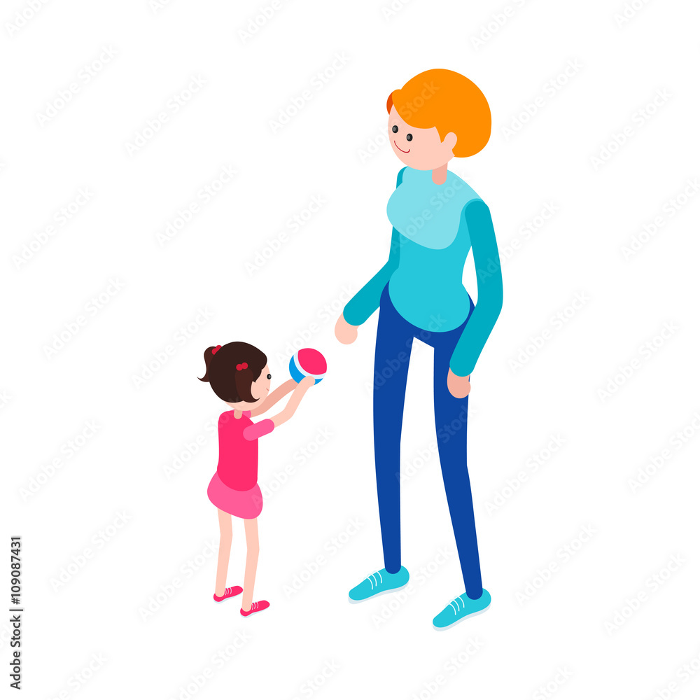 Isometric woman and child.