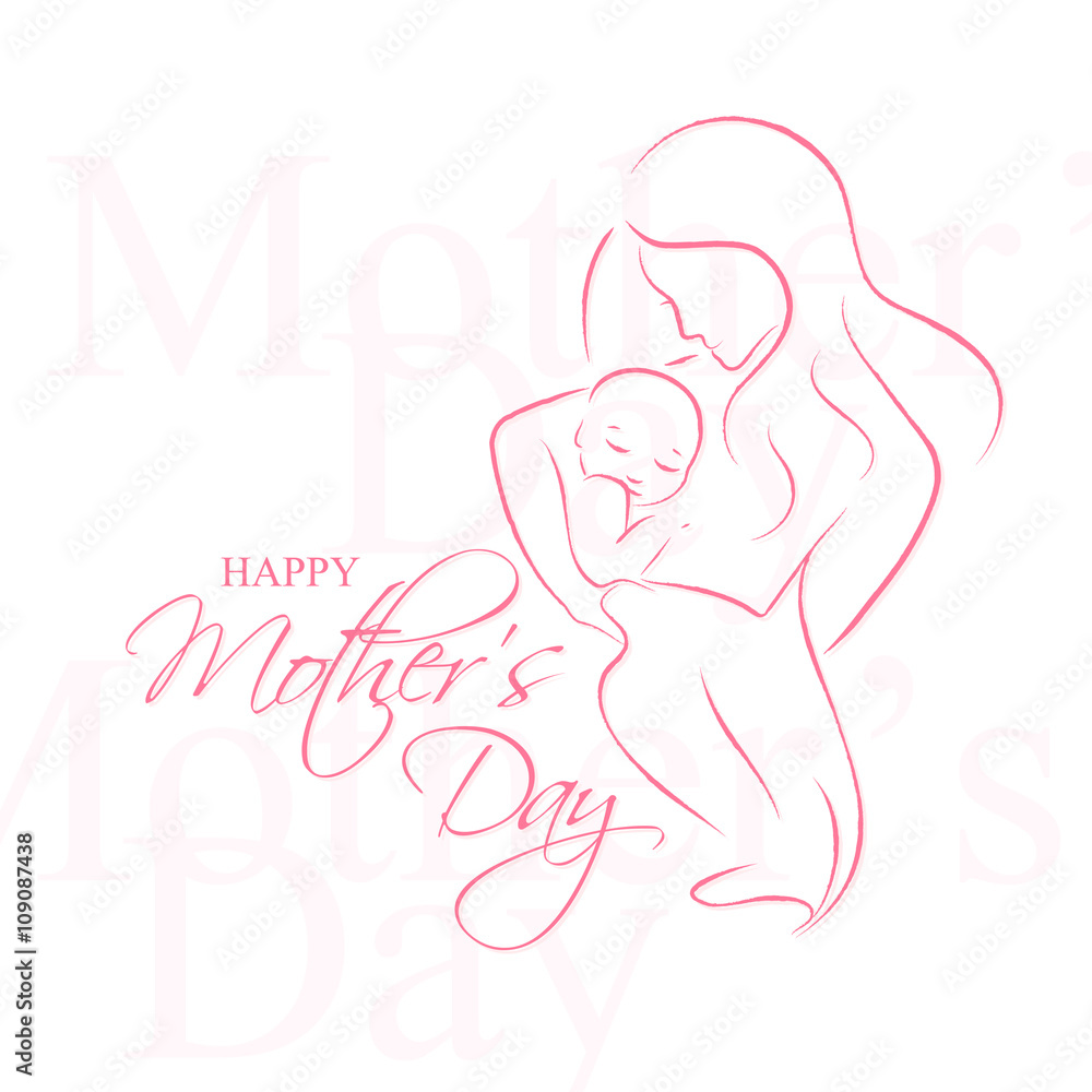 Mother' Day - Elegant vector layout with contoured mother an child silhouette Mother' Day - Elegant vector layout with contoured mother an child silhouette