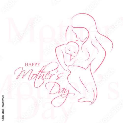 Mother  Day - Elegant vector layout with contoured mother an child silhouette