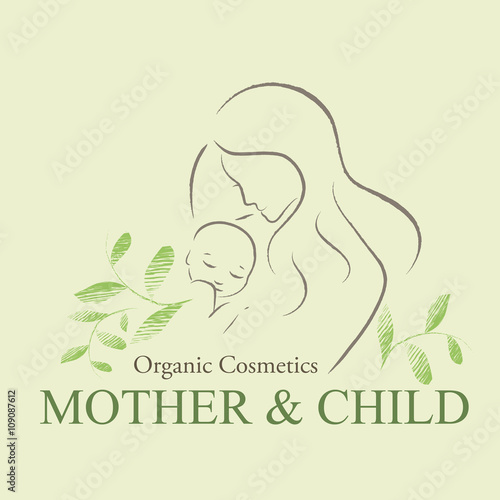 Set of Organic Cosmetics Design element with contoured mother and newborn baby