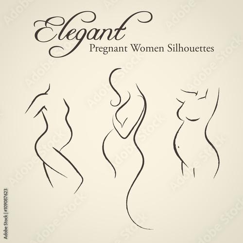 Set of elegant pregnant woman silhouettes