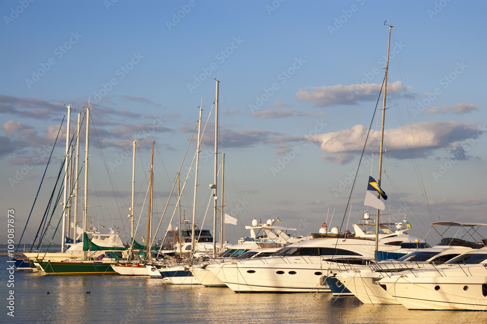 the sailboats standing in port