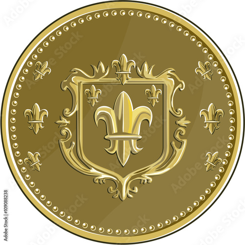 Fototapeta Naklejka Na Ścianę i Meble -  Fleur de lis Coat of Arms Gold Medal Retro