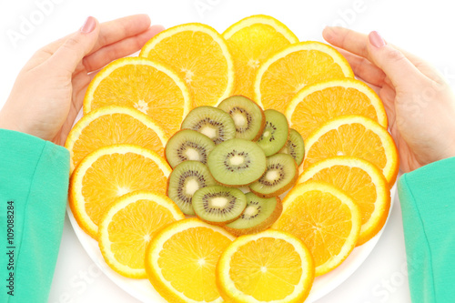 sliced fruit holding hands