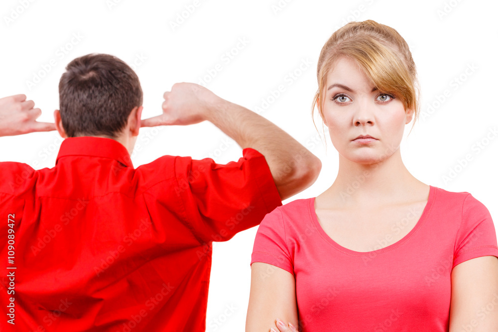 Couple having argument. Man and woman in disagreement Couple having argument. Man and woman in disagreement