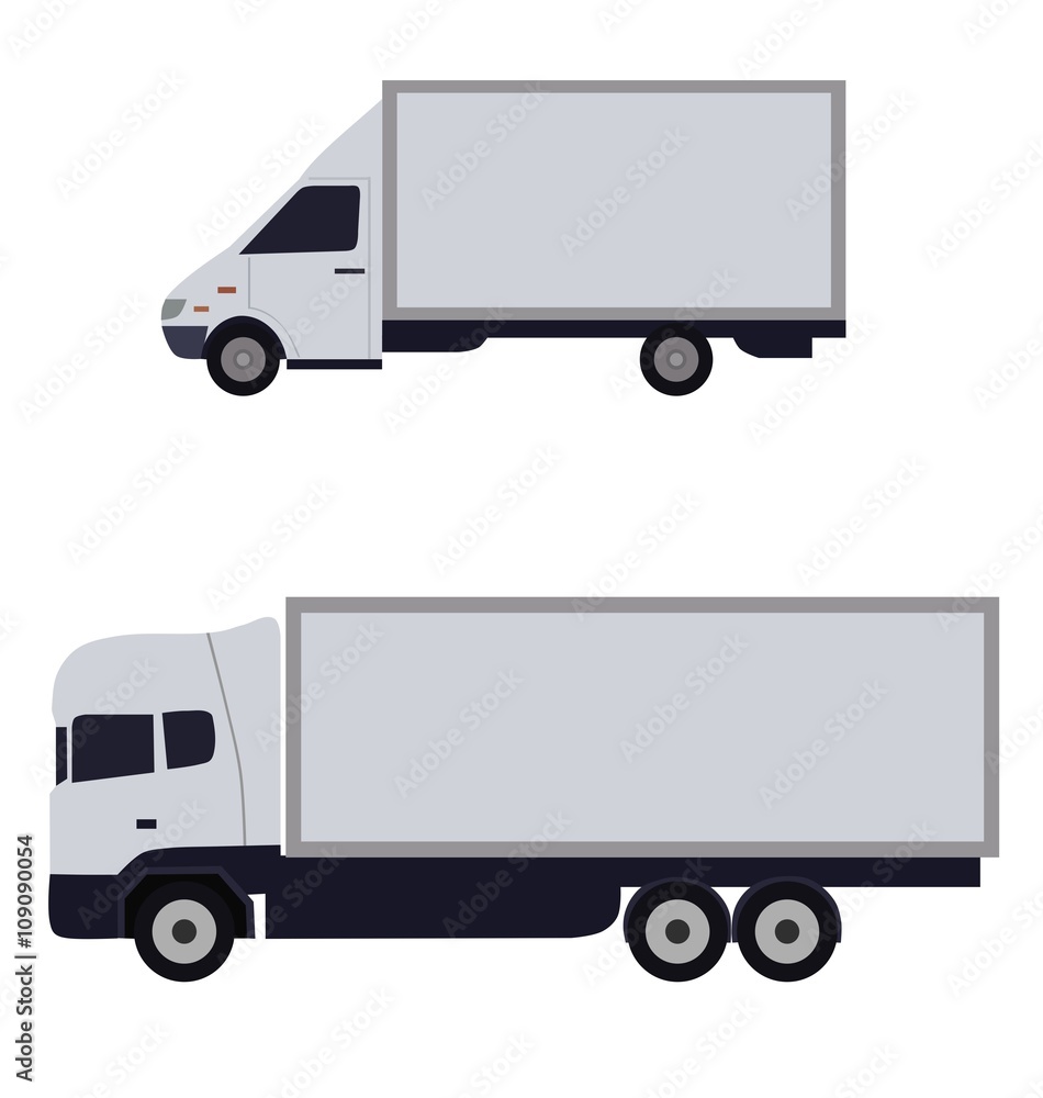 White trucks sideways, isolated vector