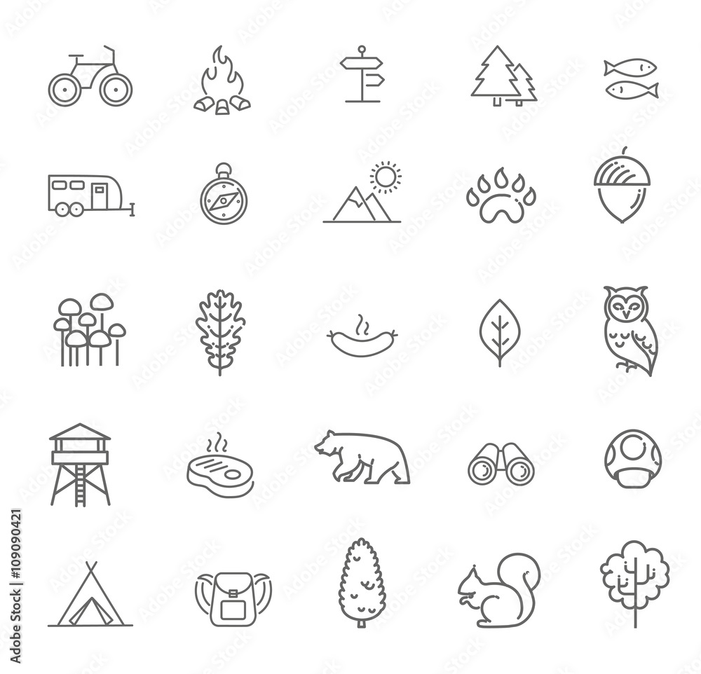 Camping, Forest, Nature and Outdoor Activities icons
