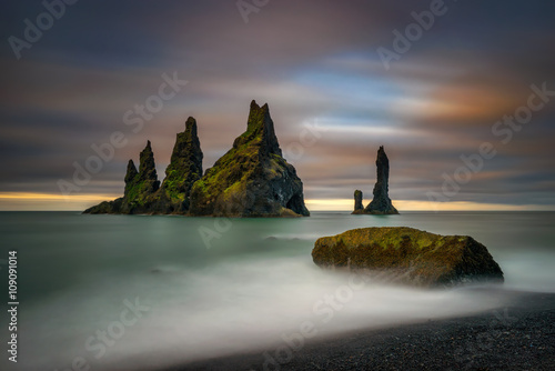 Black beach Reynisfjara at sunrise, Iceland © swen_stroop