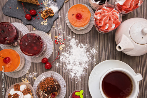 Table with fruit cakes