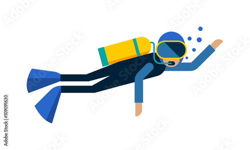 Scuba diver isolated equipment water sport activity vacation leisure vector illustration.