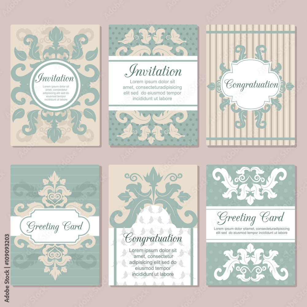 Set of wedding invitation card design flyer pages ornament vector concept. 
