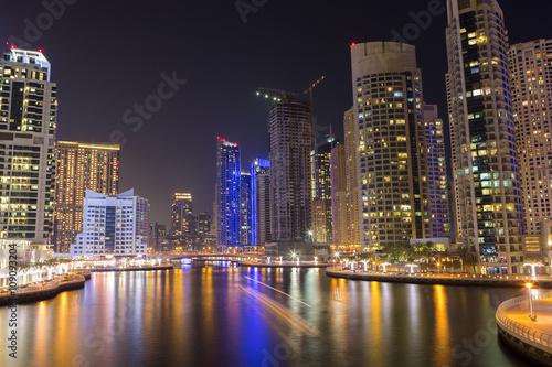 Night city skyline in Marina district, Dubai