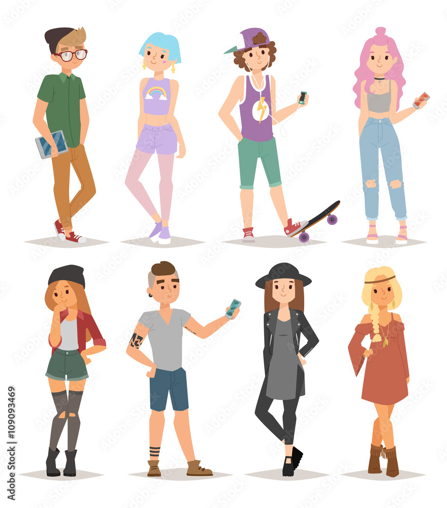 Group of modern teenagers young people lifestyle character vector illustration. Group of modern teenagers young people lifestyle character vector illustration.