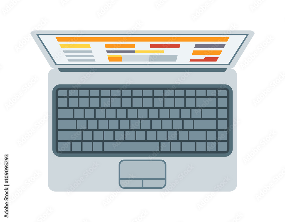 Top view of modern retina laptop keyboard isolated on white background technology communication vector. Top view of modern retina laptop keyboard isolated on white background technology communication vector.