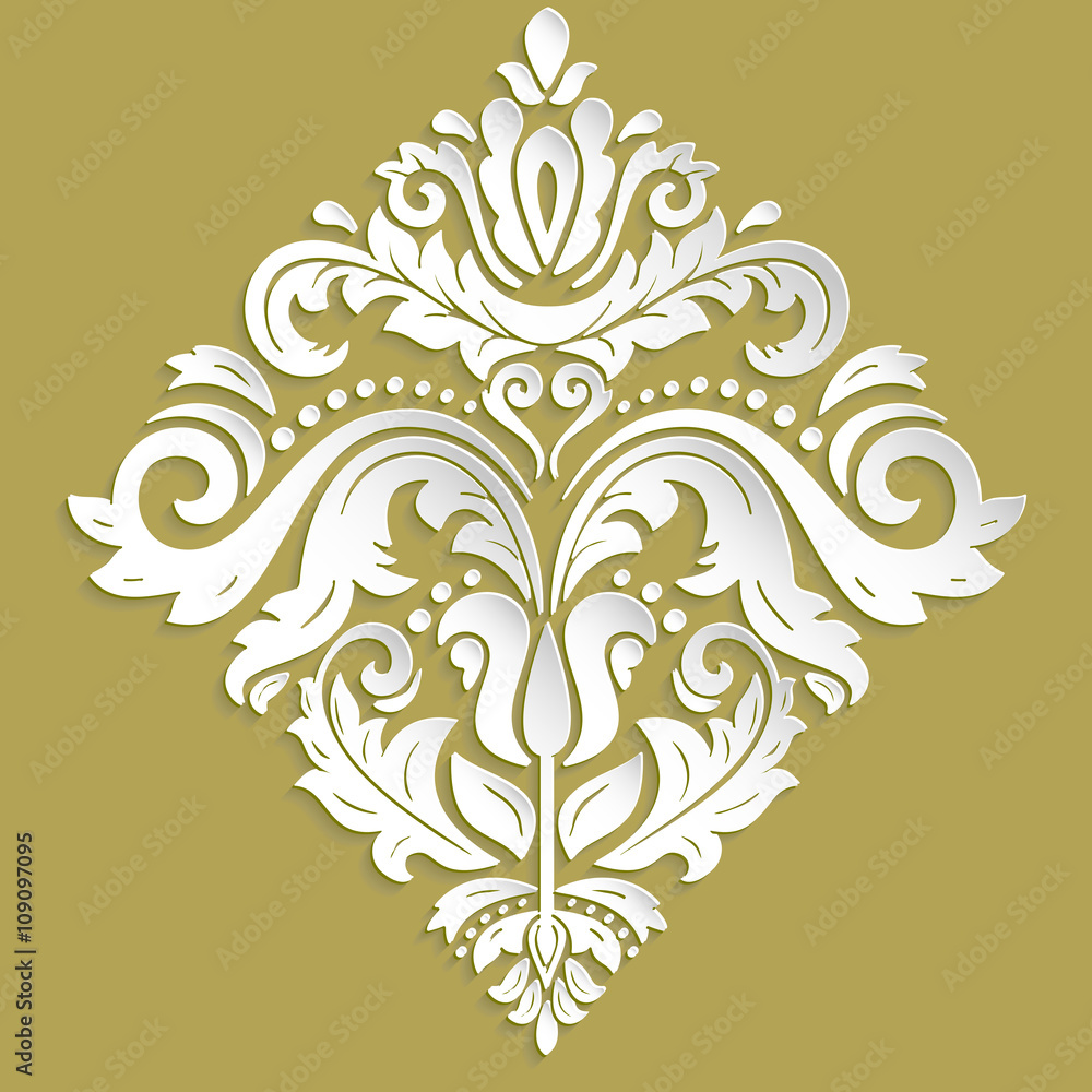 Oriental golden ornament. Fine traditional pattern with volume 3D elements, shadows and highlights