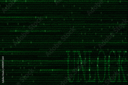 The green alphanumeric code background.