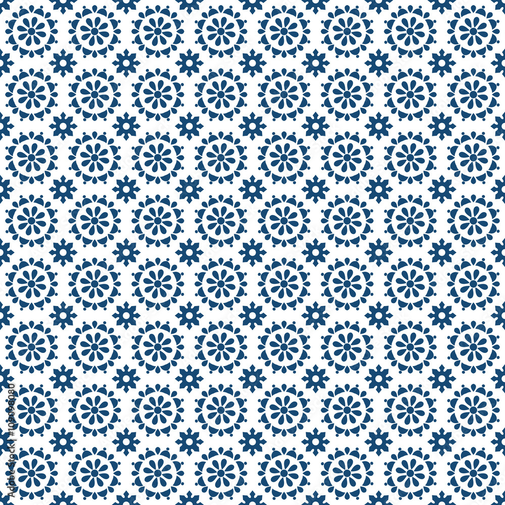 Seamless background image of vintage blue round cross flower