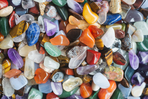 Background of polished colored gemstones