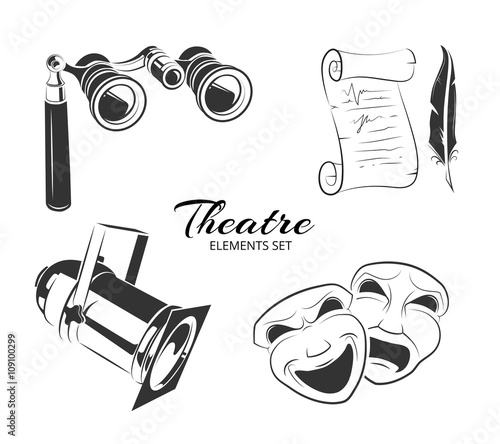 Vector elements for theatre logo. Theater labels signs or theater emblems symbols