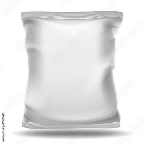 White blank bag package. Vector mockup. Food pack, product pack or bag container, plastic pack snack illustration