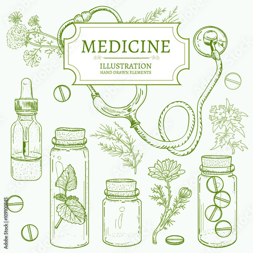 Herbal medicine hand drawn elements