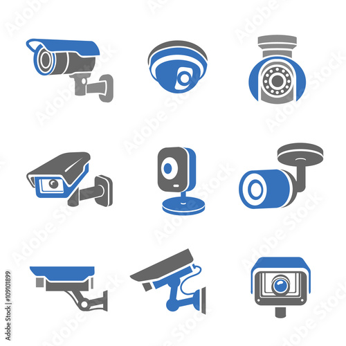 Video surveillance security cameras  pictograms and icons