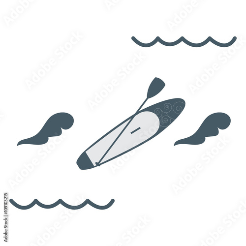 Stylized icon of a colored stand up paddling