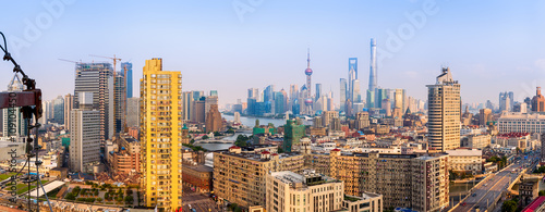 Wide panoramic view of Shanghai Skyline.